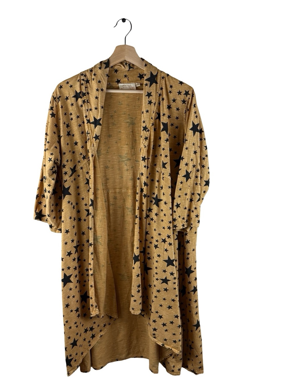 Paper Lace Star Print Open front Longline Cardigan Duster Kimono Boho 1X